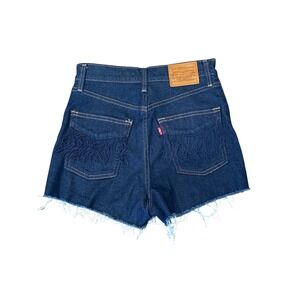 Levi Strauss premium Womens Denim ribcage Shorts Fringe Pockets Button Fly 26